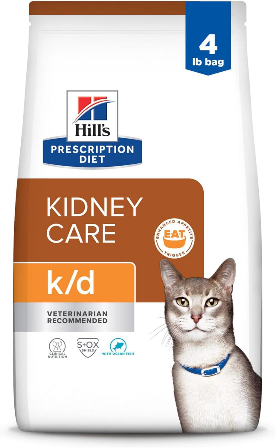 Hill'S Prescription Diet K/D Kidney Care Ocean Fish Dry Cat Food, Veterinary Diet, 4 Lb. Bag